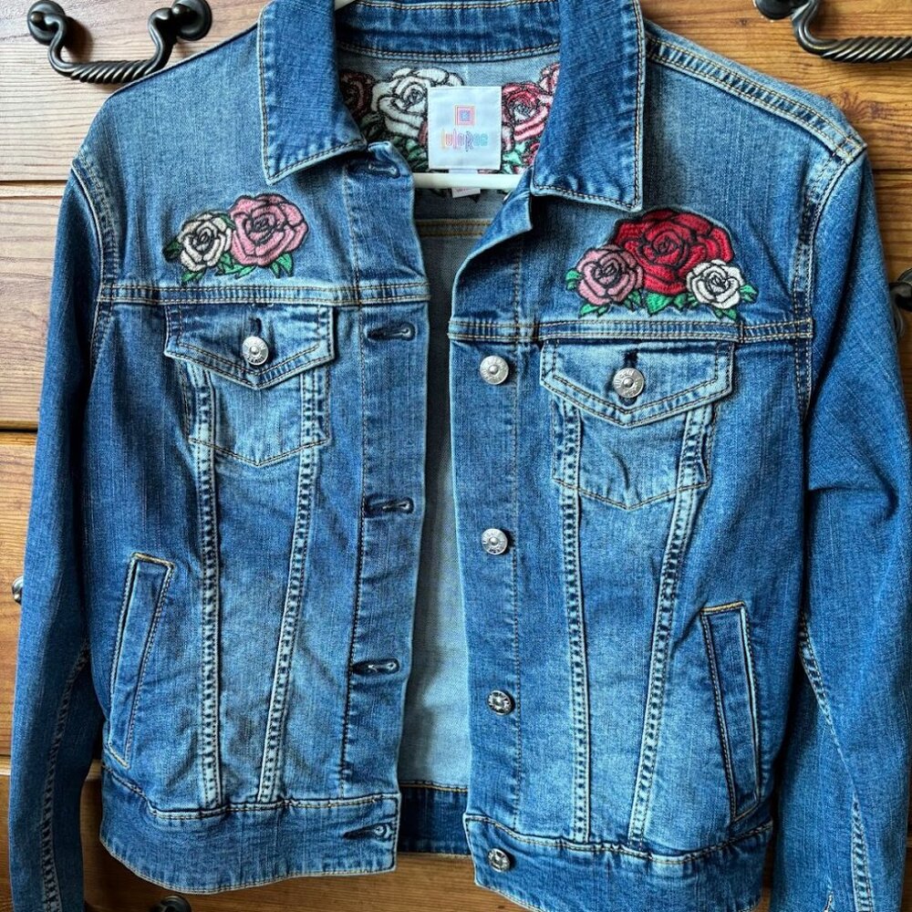 NWT Lularoe Denim Jacket - COLORFUL Roses